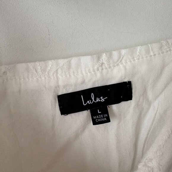 Lulus Sneak a Kiss White Floral Embroidered Tie-Strap Mini Dress White Sz Large - Picture 8 of 9